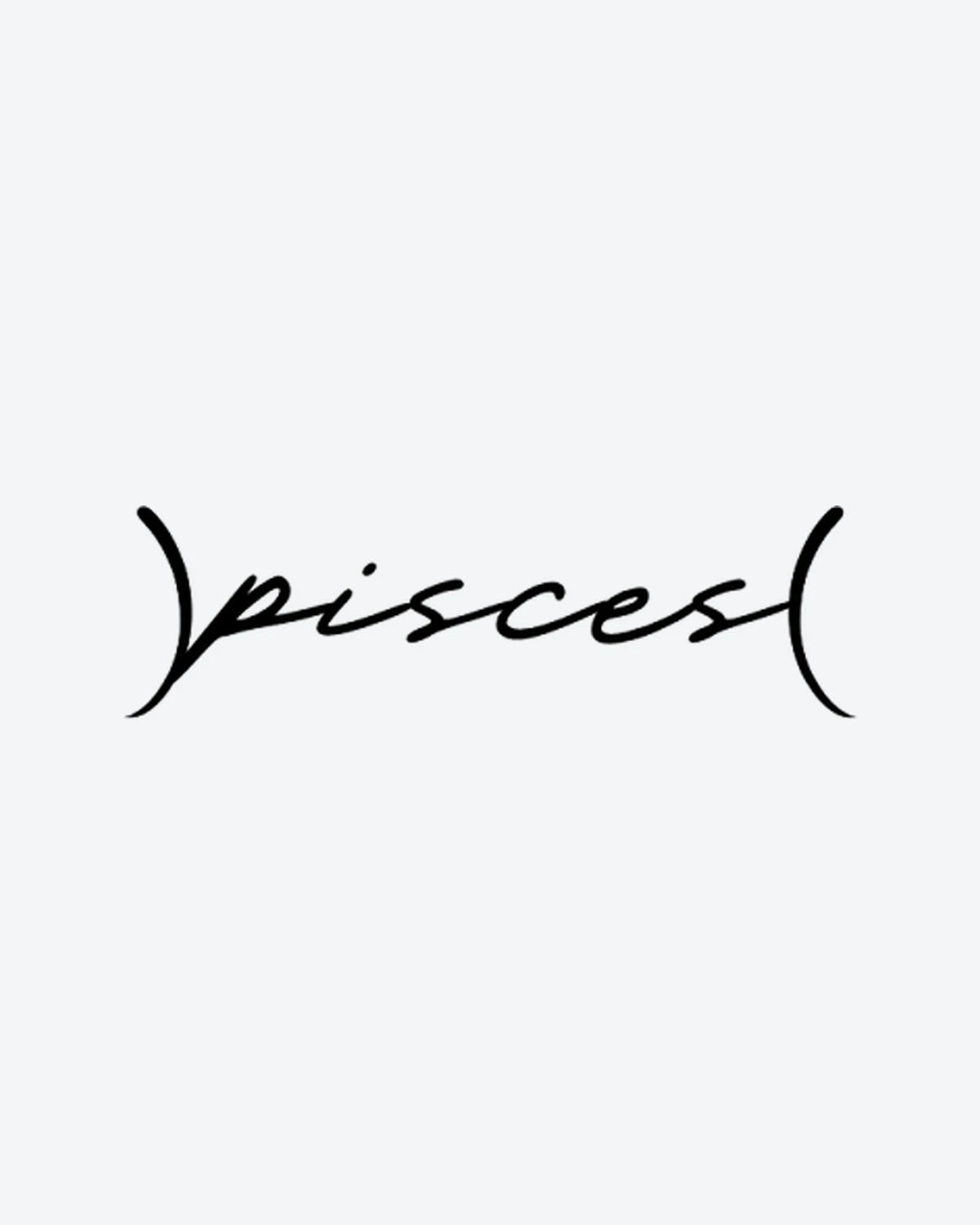 Pisces Script semi-permanent tattoo design by INKY – Lines, Pisces illustration, 2 x 2 in (4x4 cm), available at inkytatt.com