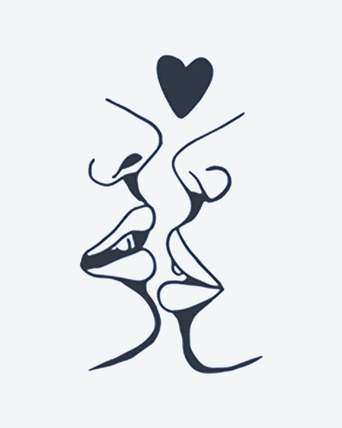 Love Kiss semi-permanent tattoo design by INKY – Line Art, Heart illustration, 2 x 2 in (4x4 cm), available at inkytatt.com
