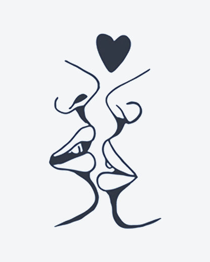 Love Kiss semi-permanent tattoo design by INKY – Line Art, Heart illustration, 2 x 2 in (4x4 cm), available at inkytatt.com