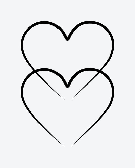 Intertwined semi-permanent tattoo design by INKY – Fine Line, Heart illustration, 0.5 x 0.5 in (1x1 cm), available at inkytatt.com