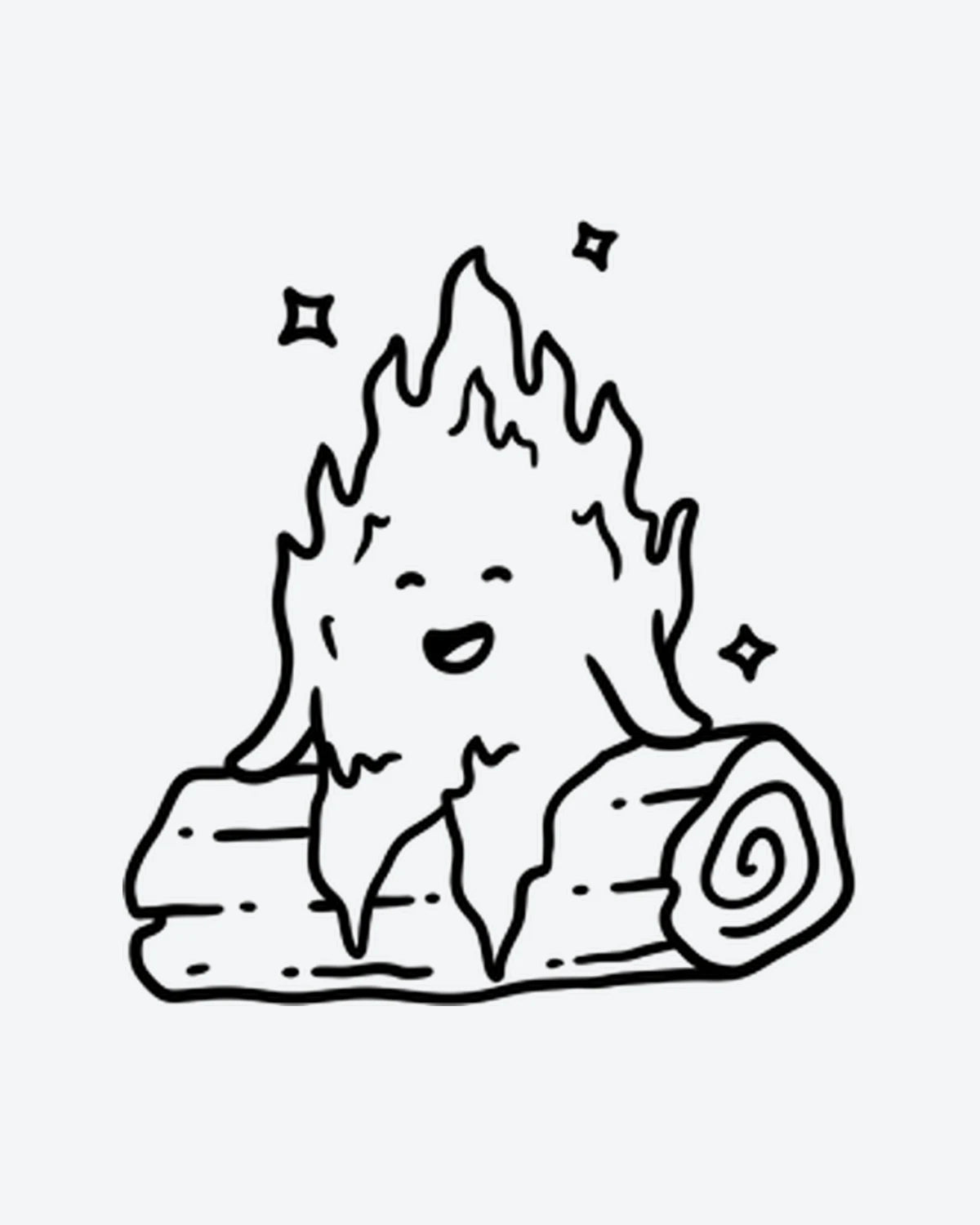 Smiley Fire semi-permanent tattoo design by INKY – Line Art, Sparkle, Eye, Flame, Face illustration, 2 x 2 in (4x4 cm), available at inkytatt.com