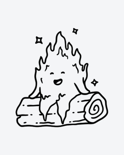 Smiley Fire semi-permanent tattoo design by INKY – Line Art, Sparkle, Eye, Flame, Face illustration, 2 x 2 in (4x4 cm), available at inkytatt.com