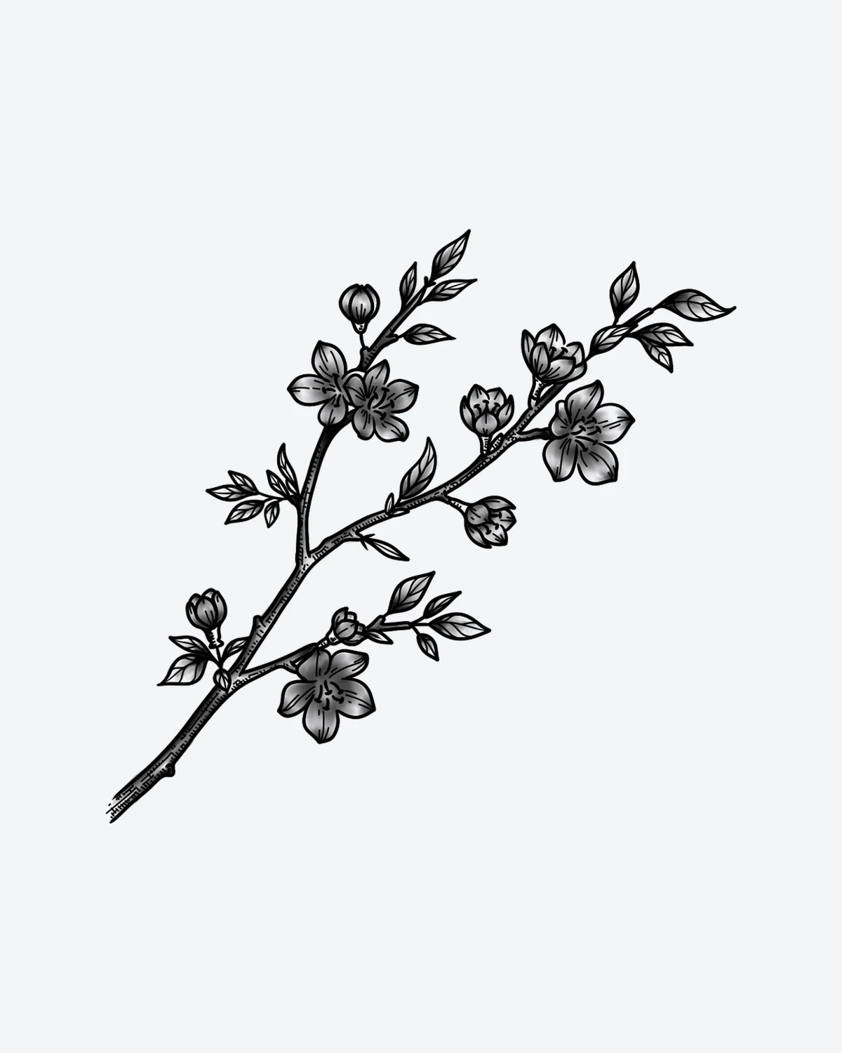 Flower Stem semi-permanent tattoo design by INKY – Flower, Leaves, Lines, Bud, Branch illustration, 4 x 7 in (10x17 cm), available at inkytatt.com