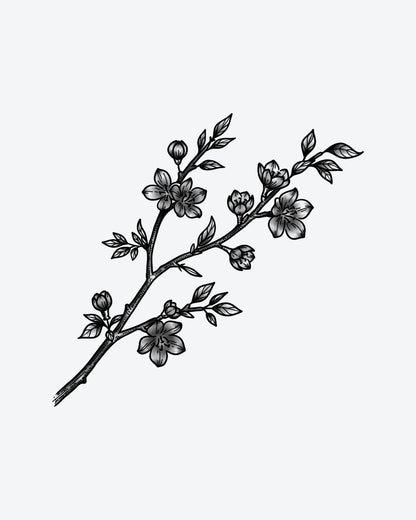 Flower Stem semi-permanent tattoo design by INKY – Flower, Leaves, Lines, Bud, Branch illustration, 4 x 7 in (10x17 cm), available at inkytatt.com