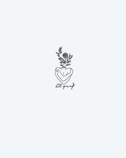 Still Growing 2 semi-permanent tattoo design by INKY – Fine Line, Flower, Branches illustration, 2 x 2 in (4x4 cm), available at inkytatt.com