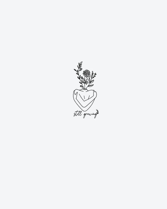 Still Growing 2 semi-permanent tattoo design by INKY – Fine Line, Flower, Branches illustration, 2 x 2 in (4x4 cm), available at inkytatt.com