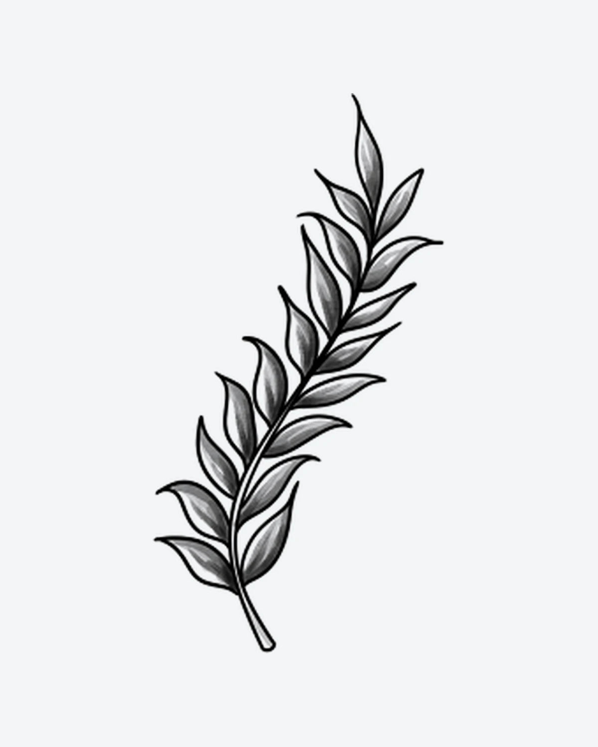 Olive Branch semi-permanent tattoo design by INKY – Leaf, Branch illustration, 2 x 2 in (4x4 cm), available at inkytatt.com