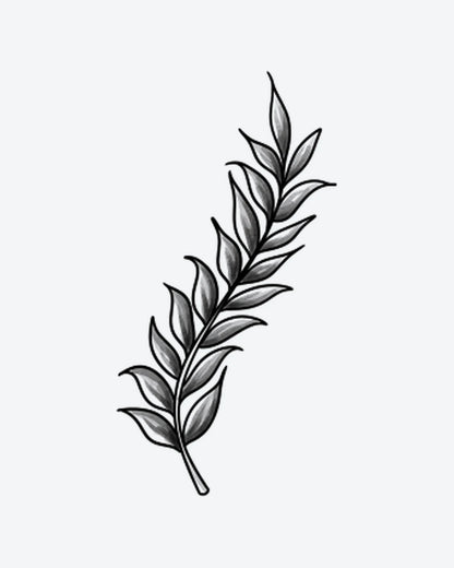 Olive Branch semi-permanent tattoo design by INKY – Leaf, Branch illustration, 2 x 2 in (4x4 cm), available at inkytatt.com