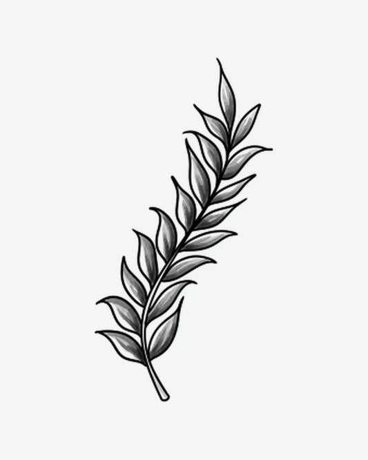 Olive Branch semi-permanent tattoo design by INKY – Leaf, Branch illustration, 2 x 2 in (4x4 cm), available at inkytatt.com
