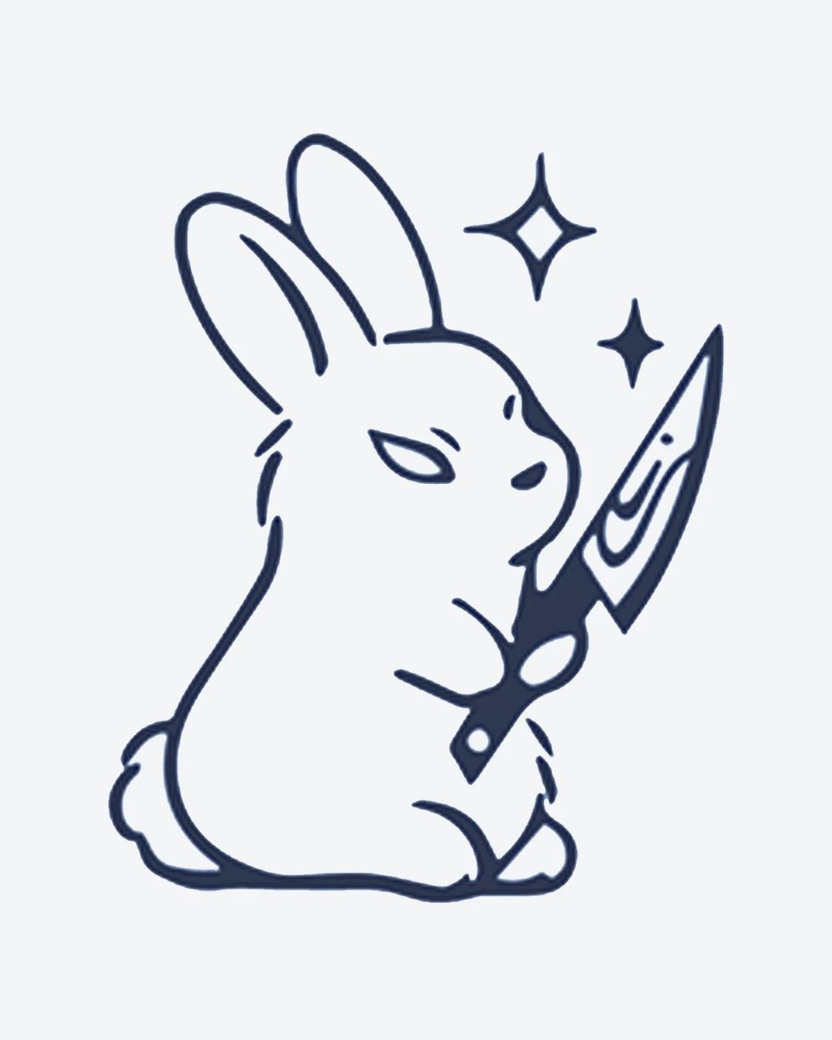 Bunny Knife semi-permanent tattoo design by INKY – Fine Line, Star, Knife, Rabbit, Bunny illustration, 2 x 2 in (4x4 cm), available at inkytatt.com