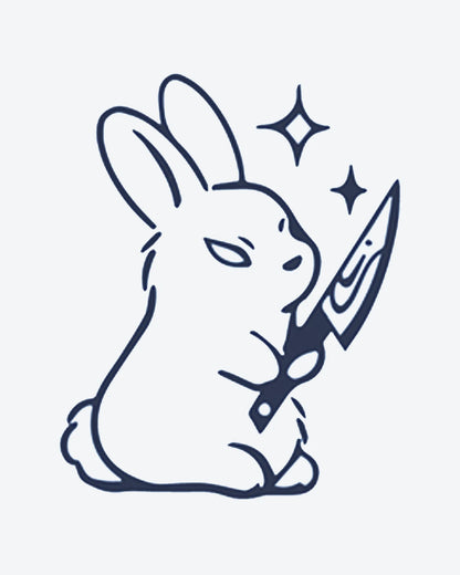 Bunny Knife semi-permanent tattoo design by INKY – Fine Line, Star, Knife, Rabbit, Bunny illustration, 2 x 2 in (4x4 cm), available at inkytatt.com