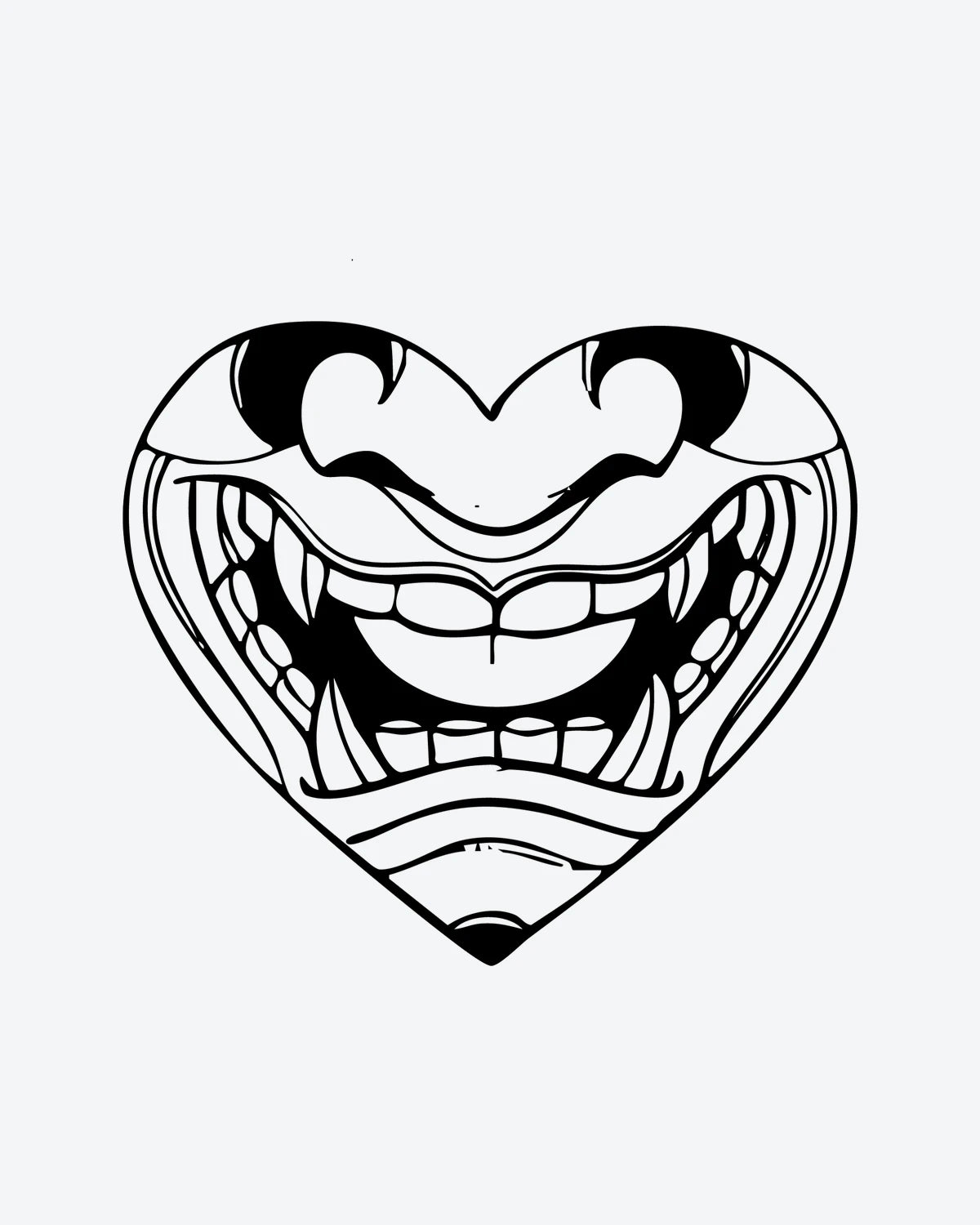 Fanged Heart semi-permanent tattoo design by INKY – Heart, Eye, Lines illustration, 3 x 3 in (7x7 cm), available at inkytatt.com