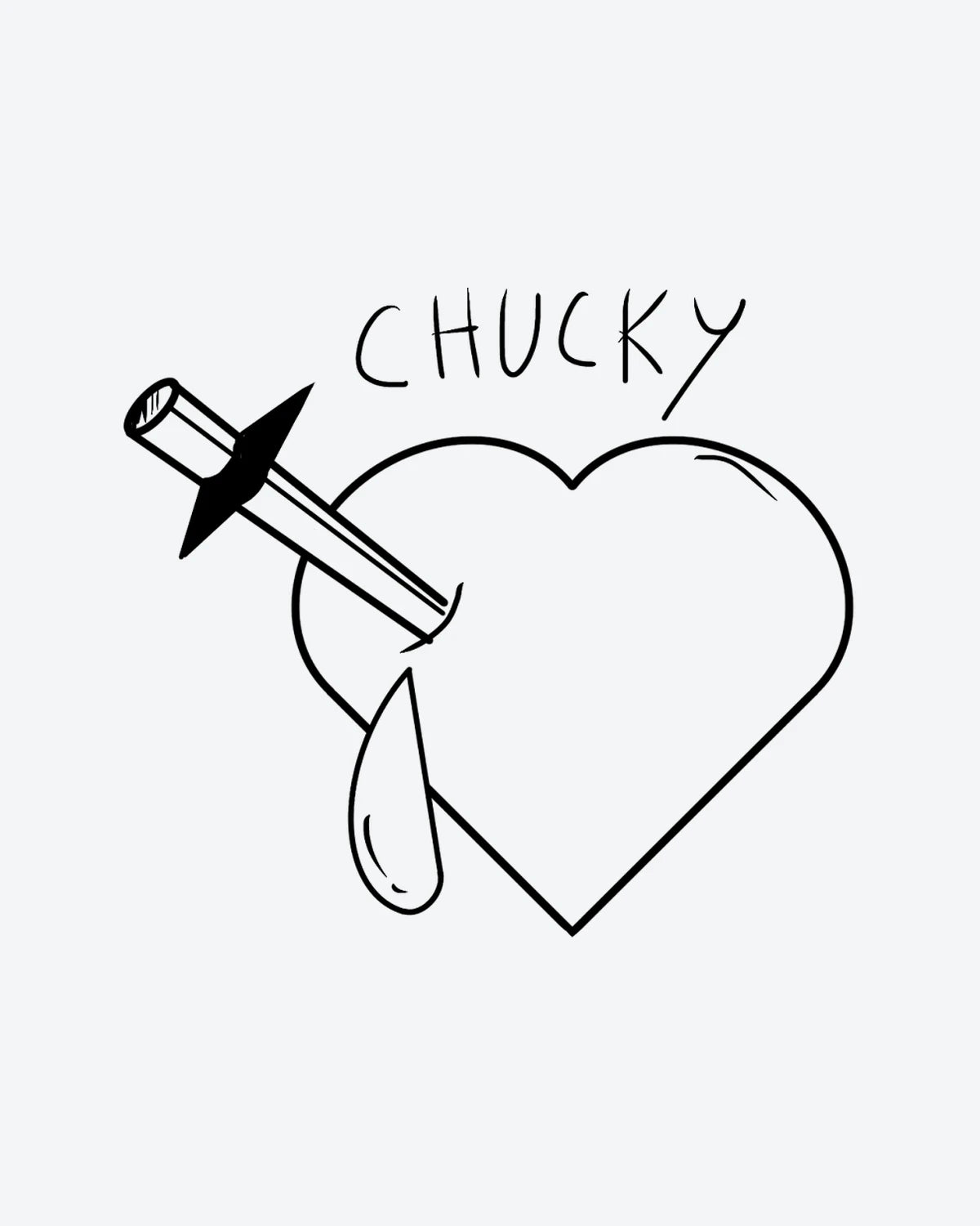 Chucky Heart semi-permanent tattoo design by INKY – Heart, Dagger, Hand illustration, 0.5 x 0.5 in (1x1 cm), available at inkytatt.com