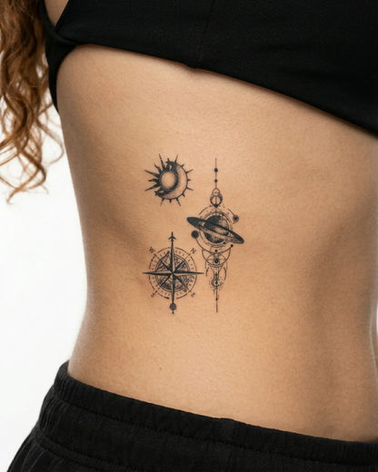 INKY Cosmo Guide semi-permanent tattoo applied on a woman – 3 x 4 in (7x10 cm) design, realistic ink look, lasts 10 days