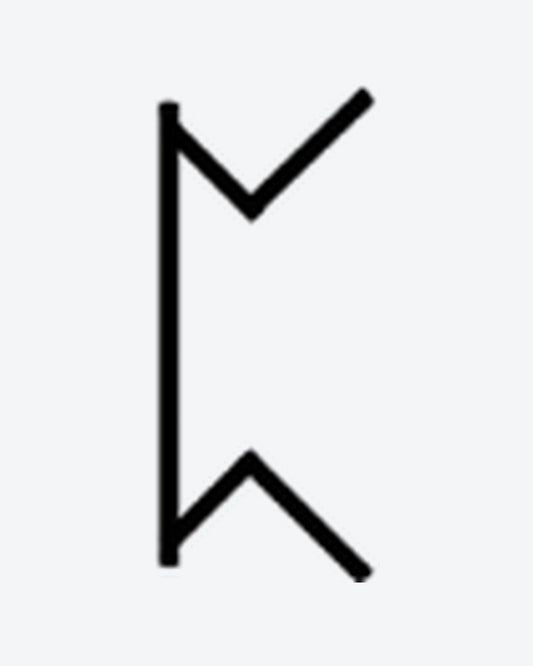 Berkana Rune semi-permanent tattoo design by INKY – Geometric illustration, 0.5 x 0.5 in (1x1 cm), available at inkytatt.com