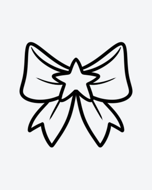 Star Bow semi-permanent tattoo design by INKY – Line Art, Star, Bow illustration, 2 x 2 in (4x4 cm), available at inkytatt.com