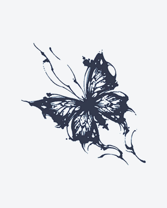 Ink Butterfly semi-permanent tattoo design by INKY – Butterfly illustration, 2 x 2 in (4x4 cm), available at inkytatt.com