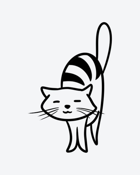 Cat Stretch semi-permanent tattoo design by INKY – Line Art, Cat, Eye illustration, 2 x 2 in (4x4 cm), available at inkytatt.com