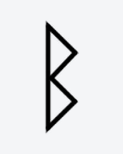 Berkana Rune 2 semi-permanent tattoo design by INKY – Geometric illustration, 0.5 x 0.5 in (1x1 cm), available at inkytatt.com