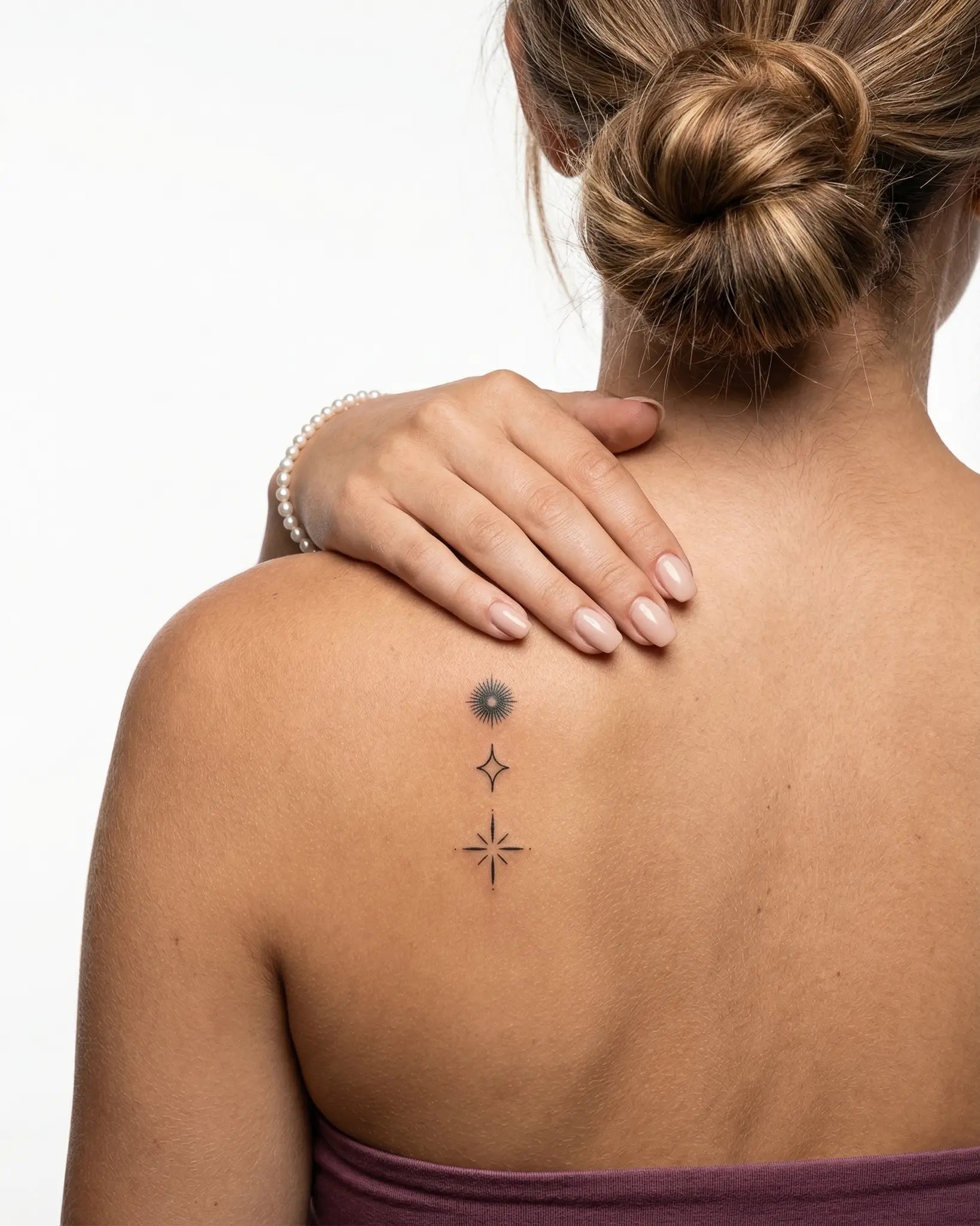 INKY Sparkle Set semi-permanent tattoo applied on a woman – 2 x 4 in (6x10 cm) design, realistic ink look, lasts 10 days