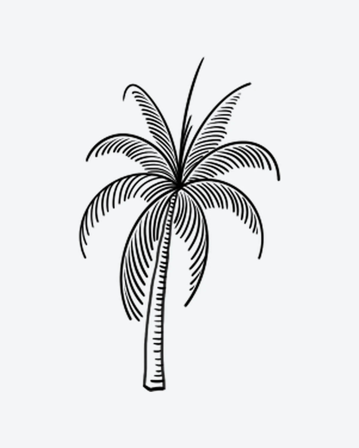 Tropical Palm semi-permanent tattoo design by INKY – Palm Tree, Fine Line, Lines, Beach illustration, 2 x 2 in (4x4 cm), available at inkytatt.com