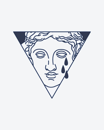 Crying Muse semi-permanent tattoo design by INKY – Line Art, Eye, Triangle, Geometric, Face illustration, 0.5 x 0.5 in (1x1 cm), available at inkytatt.com
