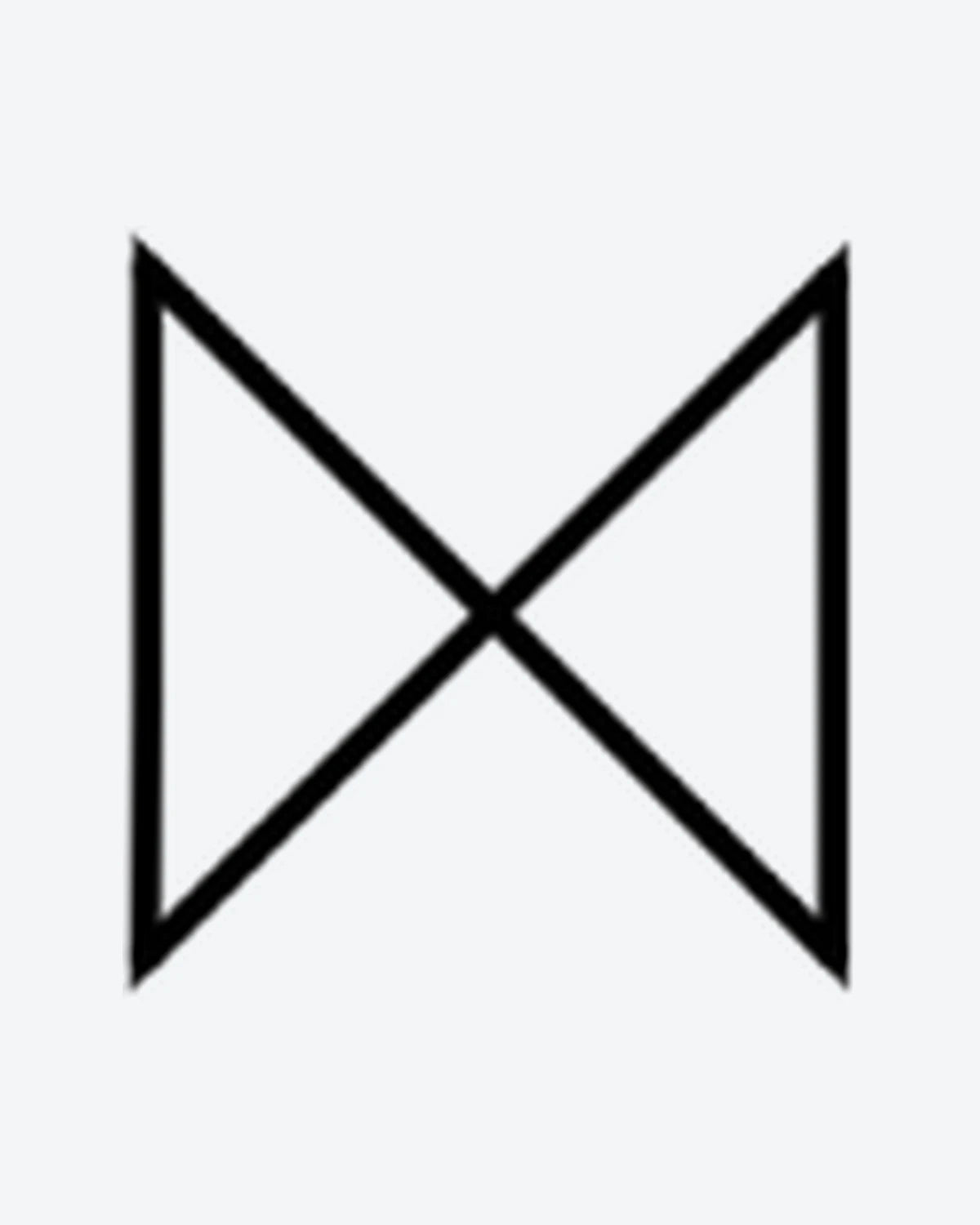 Minimal X semi-permanent tattoo design by INKY – Fine Line, Hourglass, Triangle, Geometric illustration, 0.5 x 0.5 in (1x1 cm), available at inkytatt.com