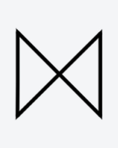 Minimal X semi-permanent tattoo design by INKY – Fine Line, Hourglass, Triangle, Geometric illustration, 0.5 x 0.5 in (1x1 cm), available at inkytatt.com