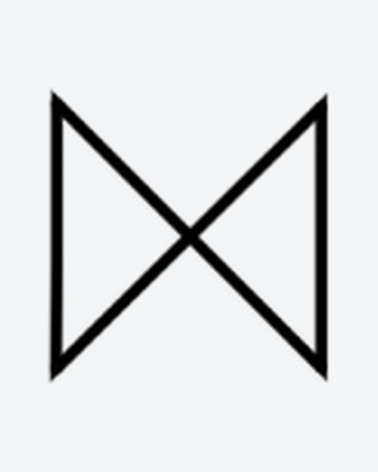 Minimal X semi-permanent tattoo design by INKY – Fine Line, Hourglass, Triangle, Geometric illustration, 0.5 x 0.5 in (1x1 cm), available at inkytatt.com