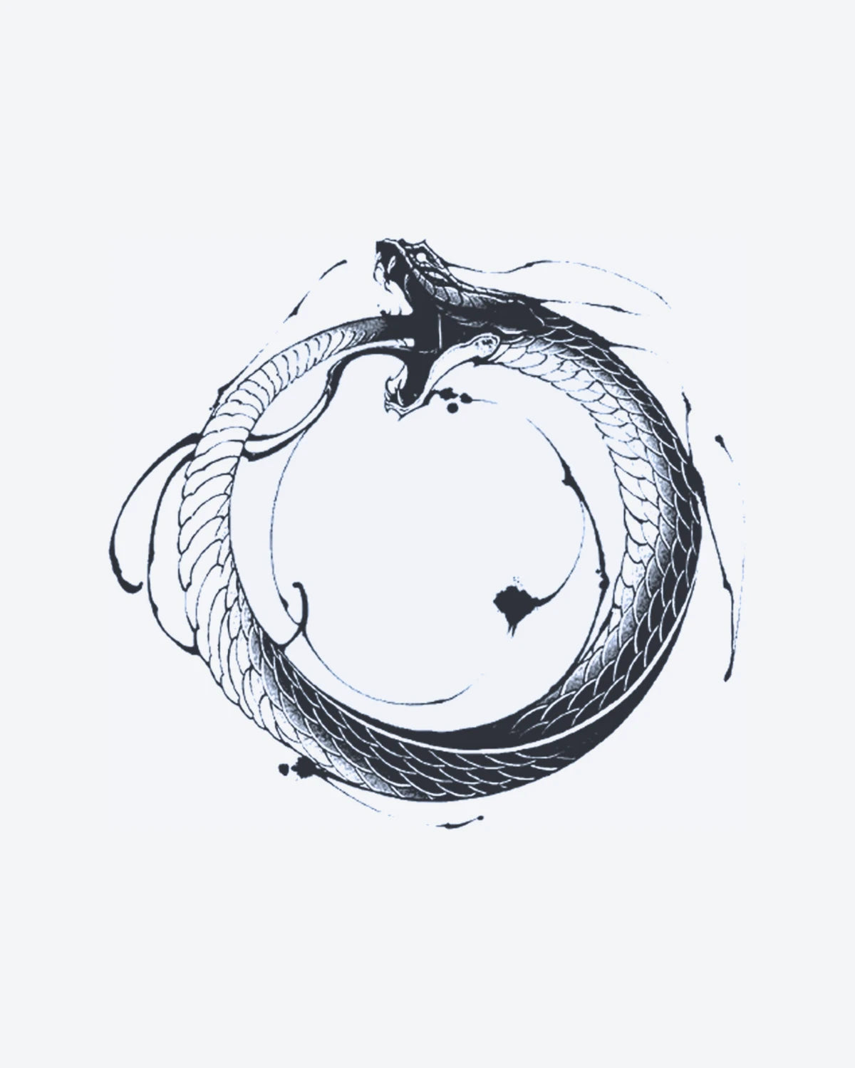 Ouroboros semi-permanent tattoo design by INKY – Snake illustration, 2 x 2 in (4x4 cm), available at inkytatt.com