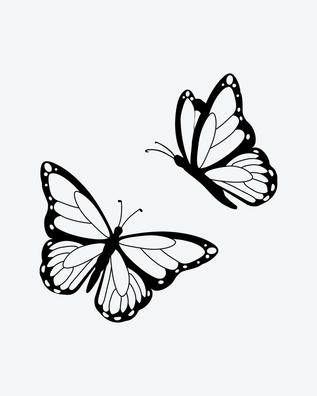 Butterfly Duo semi-permanent tattoo design by INKY – Butterflies, Dots, Pattern illustration, 2 x 2 in (4x4 cm), available at inkytatt.com