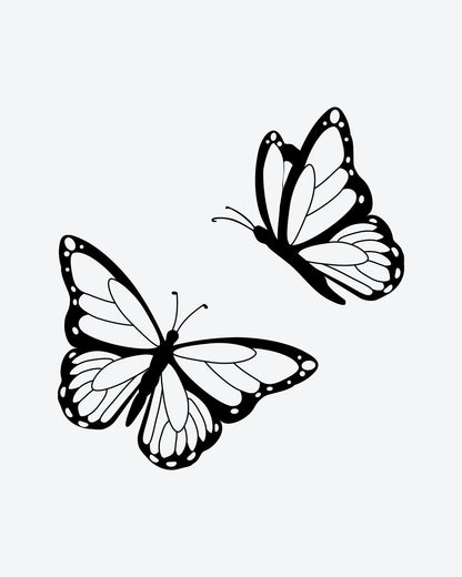 Butterfly Duo semi-permanent tattoo design by INKY – Butterflies, Dots, Pattern illustration, 2 x 2 in (4x4 cm), available at inkytatt.com