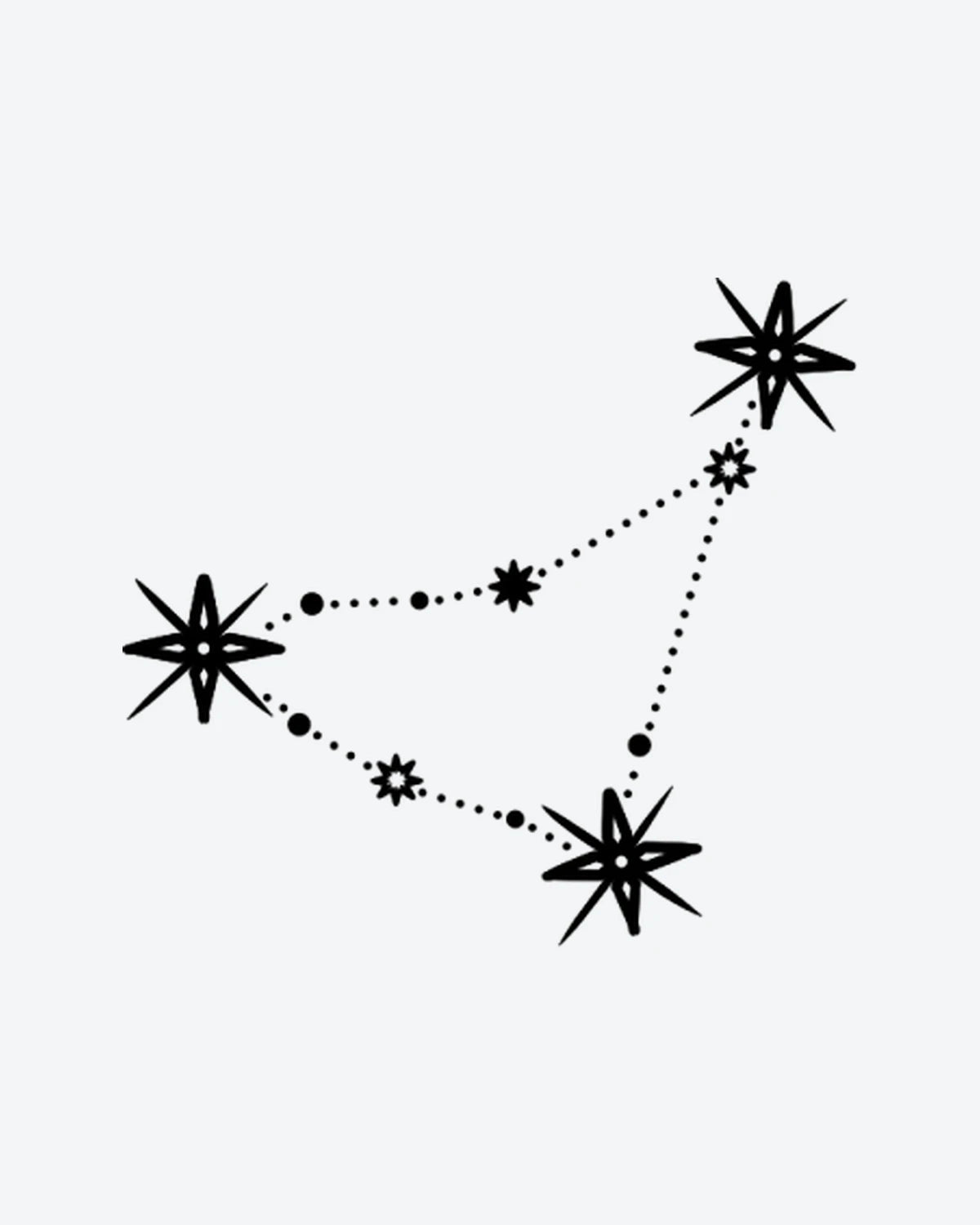 Celestial Capricorn semi-permanent tattoo design by INKY – Fine Line, Star, Constellation, Lines illustration, 2 x 2 in (4x4 cm), available at inkytatt.com
