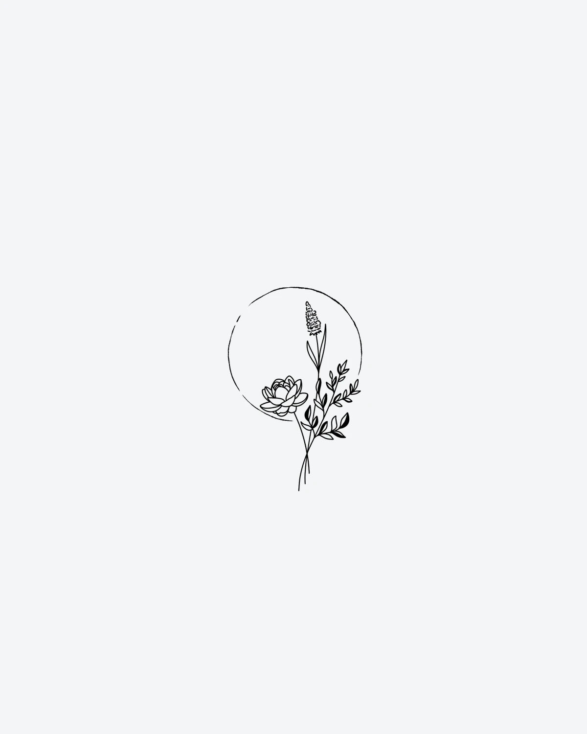 Botanical Arc 2 semi-permanent tattoo design by INKY – Fine Line, Flower, Circle, Geometric, Branch illustration, 3 x 4 in (7x10 cm), available at inkytatt.com