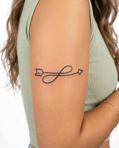 INKY Infinity Arro 2 semi-permanent tattoo applied on a woman – 3 x 3 in (7x7 cm) design, realistic ink look, lasts 10 days