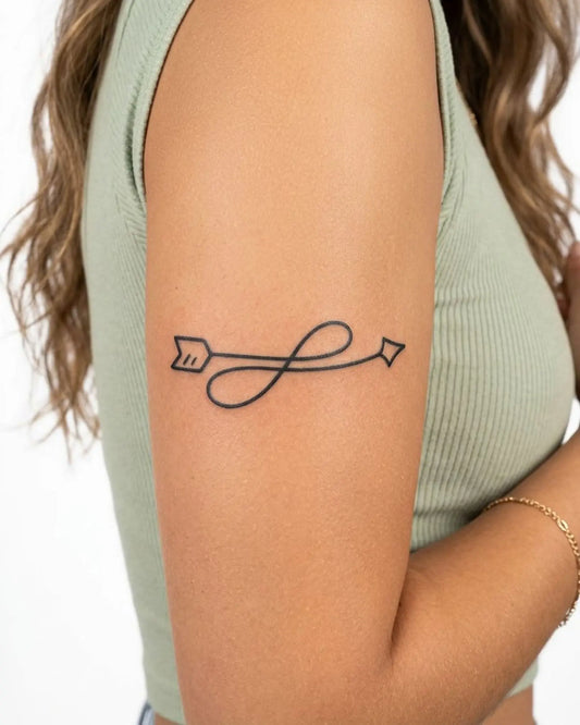 INKY Infinity Arro 2 semi-permanent tattoo applied on a woman – 3 x 3 in (7x7 cm) design, realistic ink look, lasts 10 days