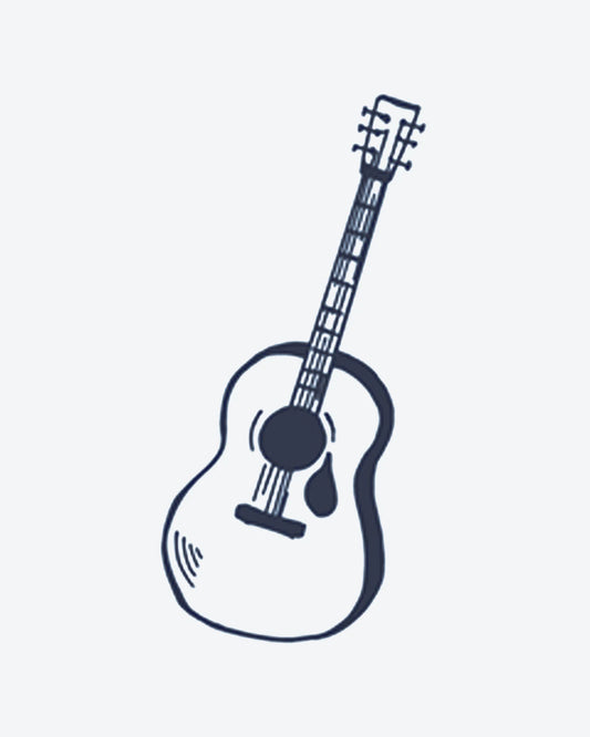 Guitar Doodle semi-permanent tattoo design by INKY – Lines, Hand, Guitar, Bridge illustration, 2 x 2 in (4x4 cm), available at inkytatt.com