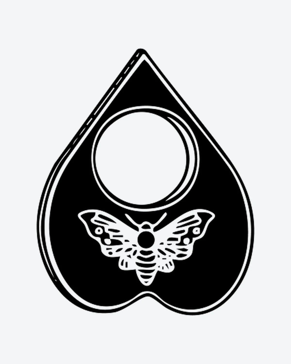 Planchette Mo semi-permanent tattoo design by INKY – Moth, Window illustration, 0.5 x 0.5 in (1x1 cm), available at inkytatt.com