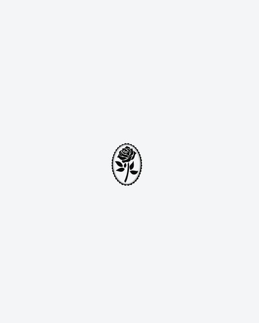 Rose Cameo semi-permanent tattoo design by INKY – Rose, Leaves, Petal, Stem, Frame illustration, 0.5 x 0.5 in (1x1 cm), available at inkytatt.com