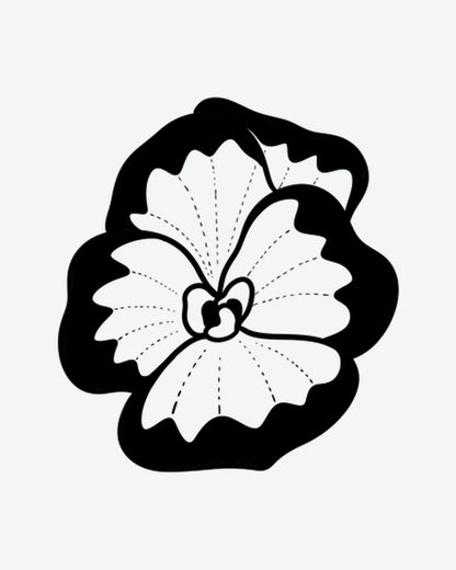 Pansy Bloom semi-permanent tattoo design by INKY – Flower, Lines, Petal illustration, 2 x 2 in (4x4 cm), available at inkytatt.com