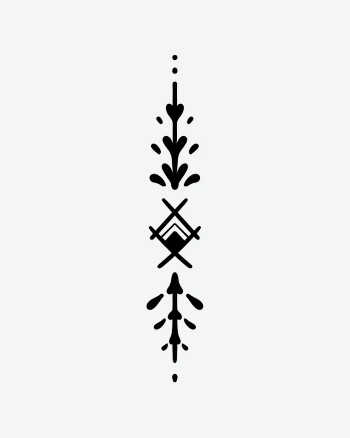 Spirit Line semi-permanent tattoo design by INKY – Leaf, Triangle, Geometric, Dots illustration, 2 x 4 in (6x10 cm), available at inkytatt.com