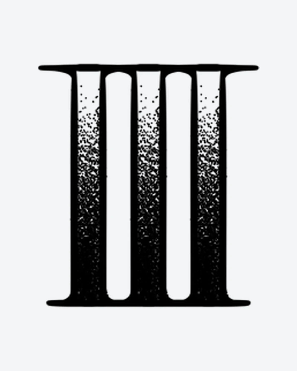 3 Fade semi-permanent tattoo design by INKY – Roman Numeral, Dotwork, Lines illustration, 0.5 x 0.5 in (1x1 cm), available at inkytatt.com