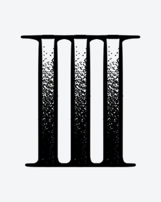 3 Fade semi-permanent tattoo design by INKY – Roman Numeral, Dotwork, Lines illustration, 0.5 x 0.5 in (1x1 cm), available at inkytatt.com