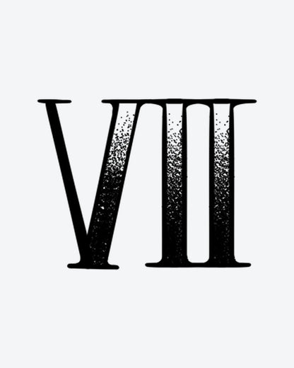 Textured 7 semi-permanent tattoo design by INKY – Roman Numeral, Dots illustration, 2 x 2 in (4x4 cm), available at inkytatt.com