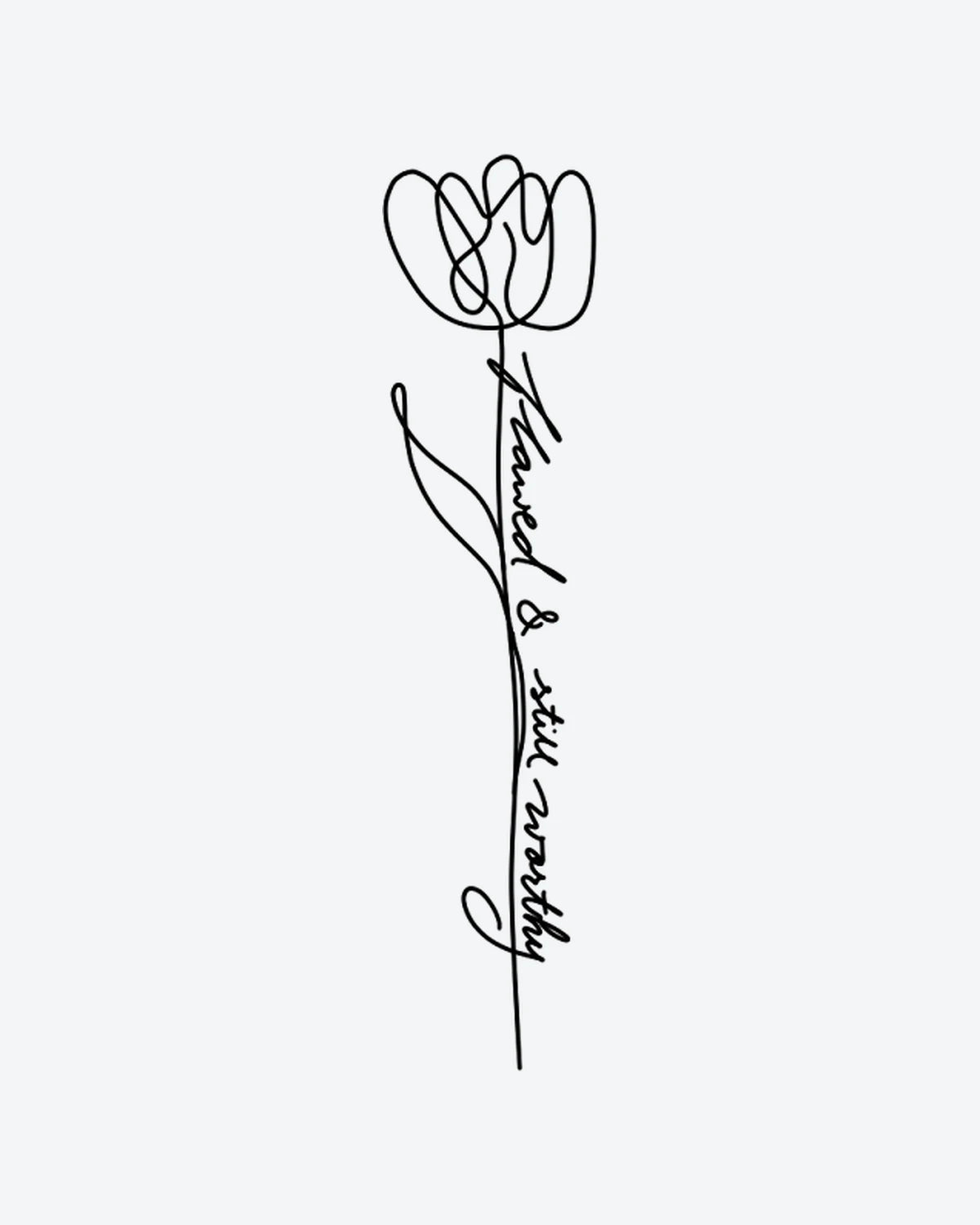Flawed Tulip semi-permanent tattoo design by INKY – Line Art, Fine Line, Flower, Tulip, Stem illustration, 2 x 4 in (6x10 cm), available at inkytatt.com