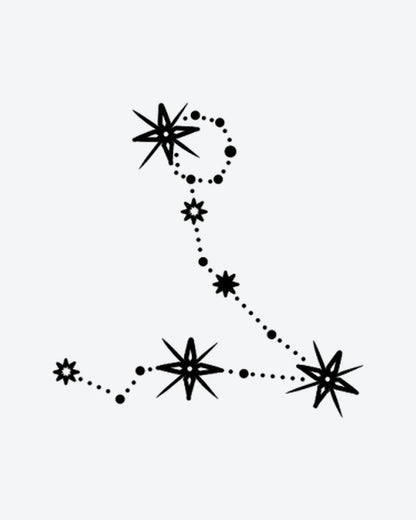 Pisces Star semi-permanent tattoo design by INKY – Star, Constellation, Dotwork, Lines, Pisces illustration, 3 x 3 in (7x7 cm), available at inkytatt.com