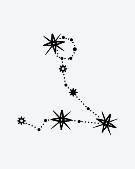 Pisces Star semi-permanent tattoo design by INKY – Star, Constellation, Dotwork, Lines, Pisces illustration, 3 x 3 in (7x7 cm), available at inkytatt.com