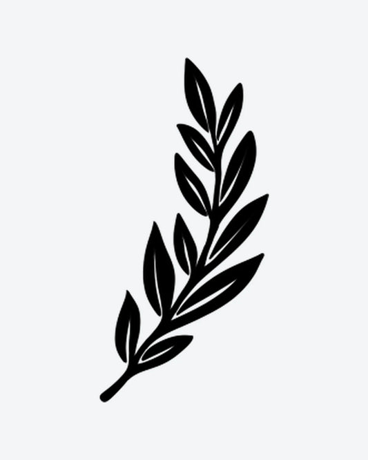 Leafy Branch semi-permanent tattoo design by INKY – Leaves, Silhouette, Branch, Stem illustration, 2 x 2 in (4x4 cm), available at inkytatt.com