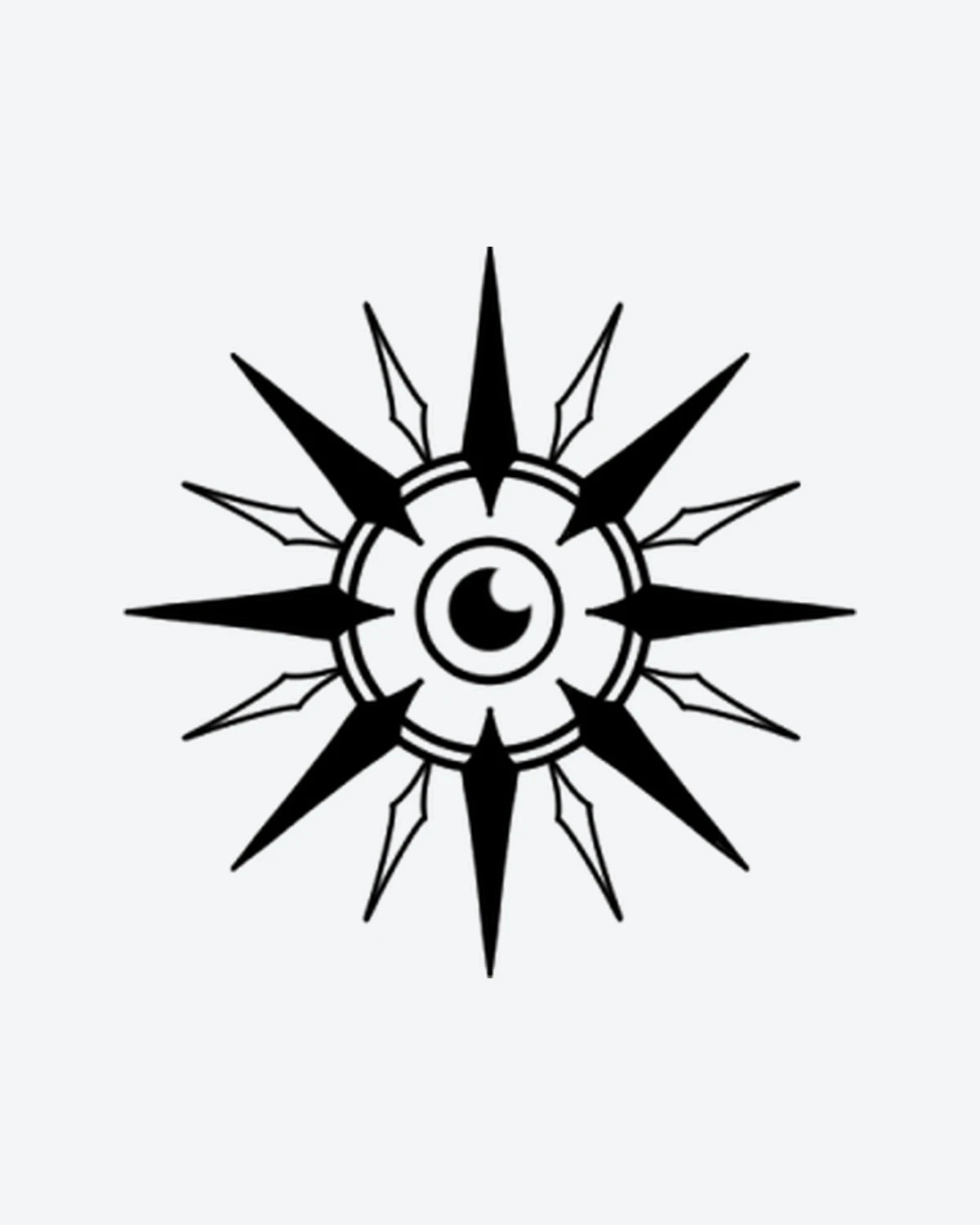Eyeburst semi-permanent tattoo design by INKY – Rose, Compass, Diamond, Eye, Geometric illustration, 2 x 2 in (4x4 cm), available at inkytatt.com