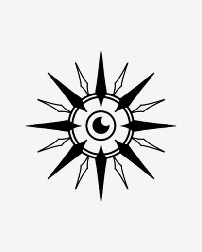 Eyeburst semi-permanent tattoo design by INKY – Rose, Compass, Diamond, Eye, Geometric illustration, 2 x 2 in (4x4 cm), available at inkytatt.com